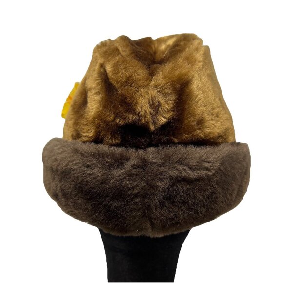 Faux Fur Vintage Fedora Alpine Hat Cap Ear Flaps Feather Brown Retro Made in USA - Picture 5 of 10